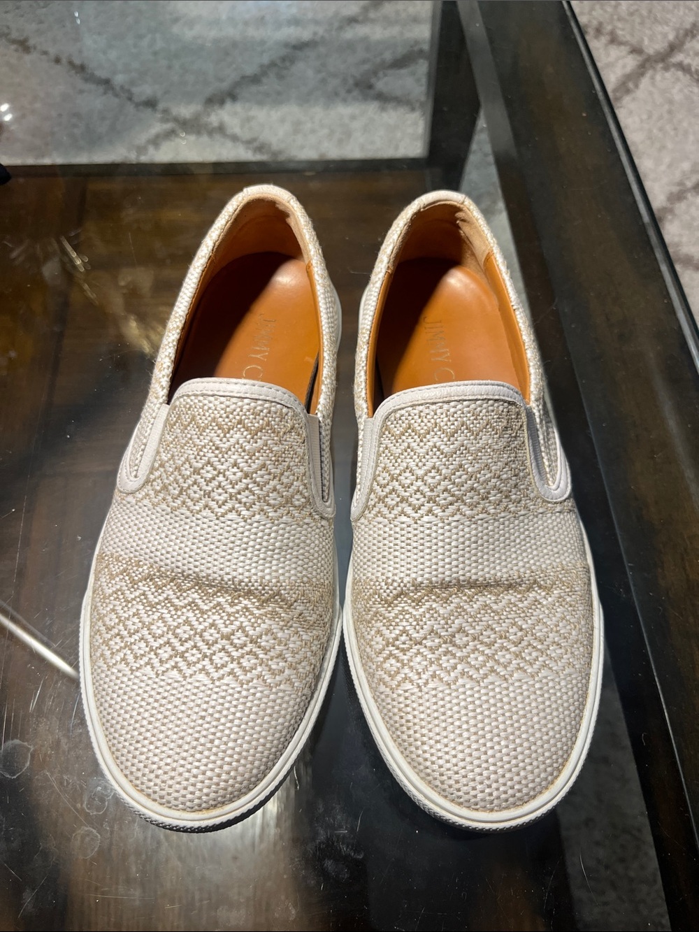 Jimmy Choo Cream Woven Slip-On Sneakers